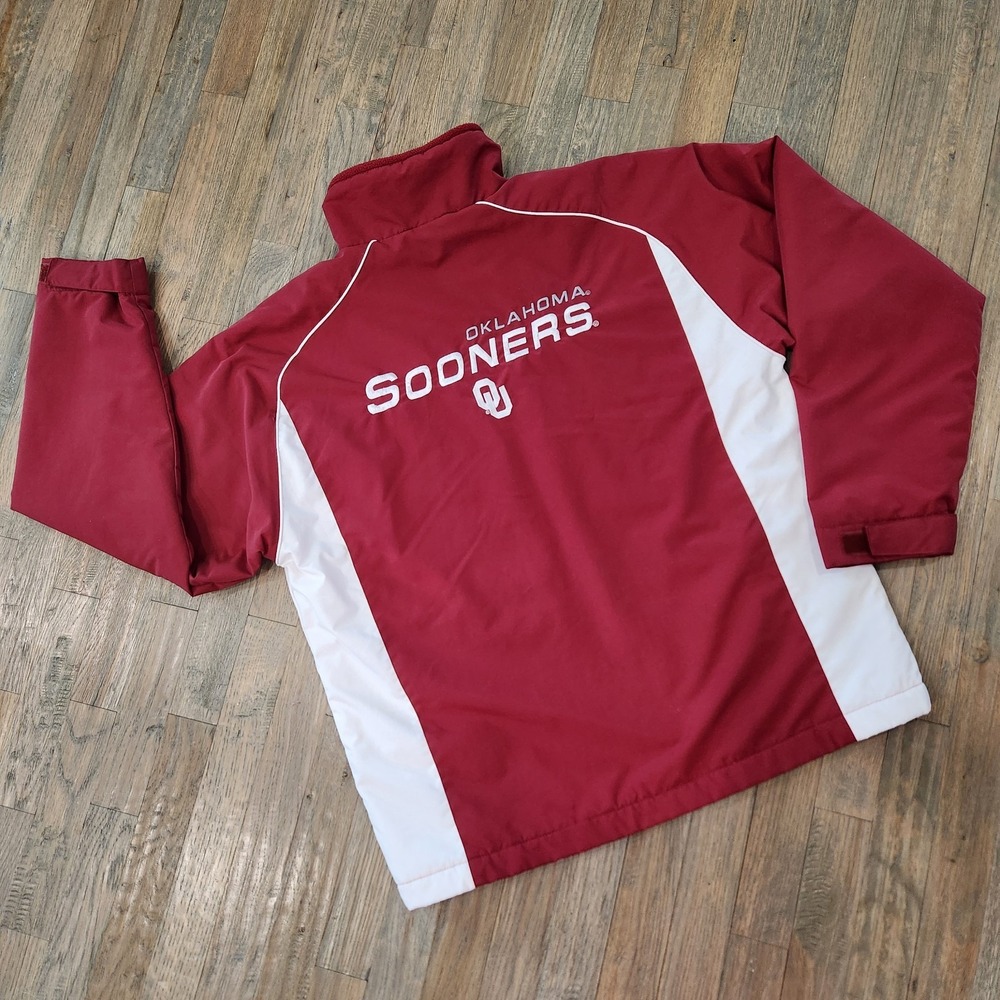 VTG Y2K RED OAK Oklahoma Sooners OU Men Med Crimson Fleece Lined Full Zip Jacket - Picture 6 of 14